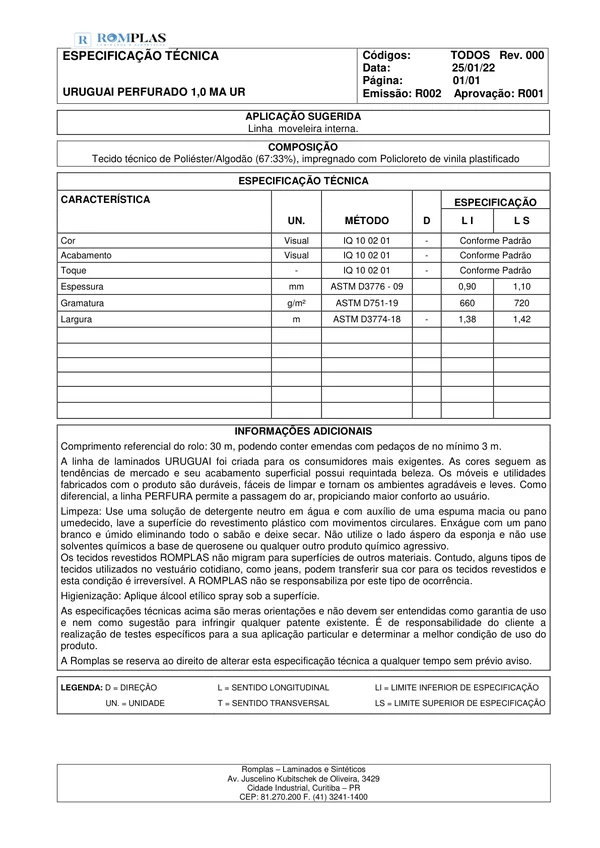 Ficha Técnica — Uruguai Perfurado